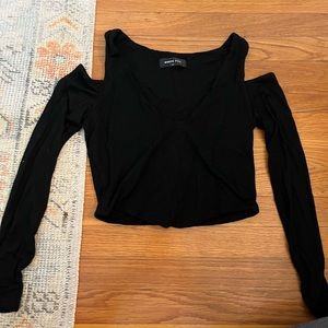 White Fox black cropped long sleeve with shoulder cutouts, size medium